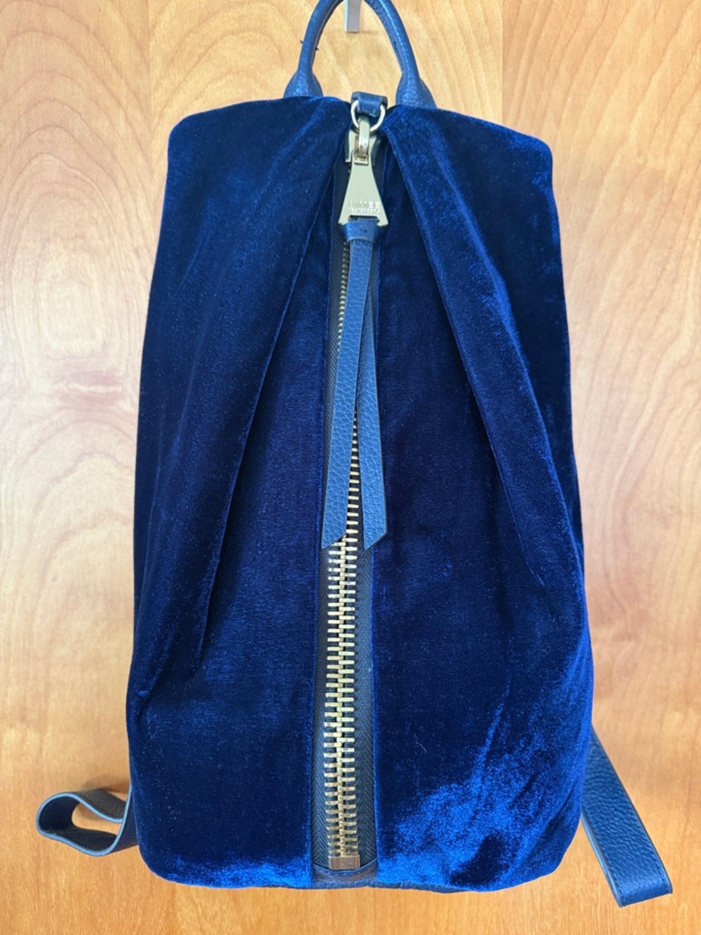 Aimee Kestenberg Tamitha Velvet and Leather Royal Blue Backpack with Gold Zip